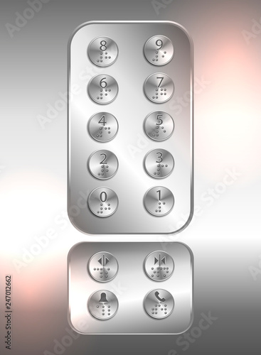 Lift /elevator push buttons with numbers and braille code for blind people - Vector