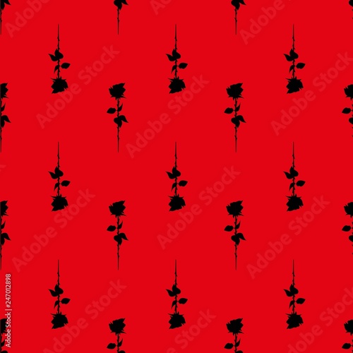 seamless pattern of black roses on red