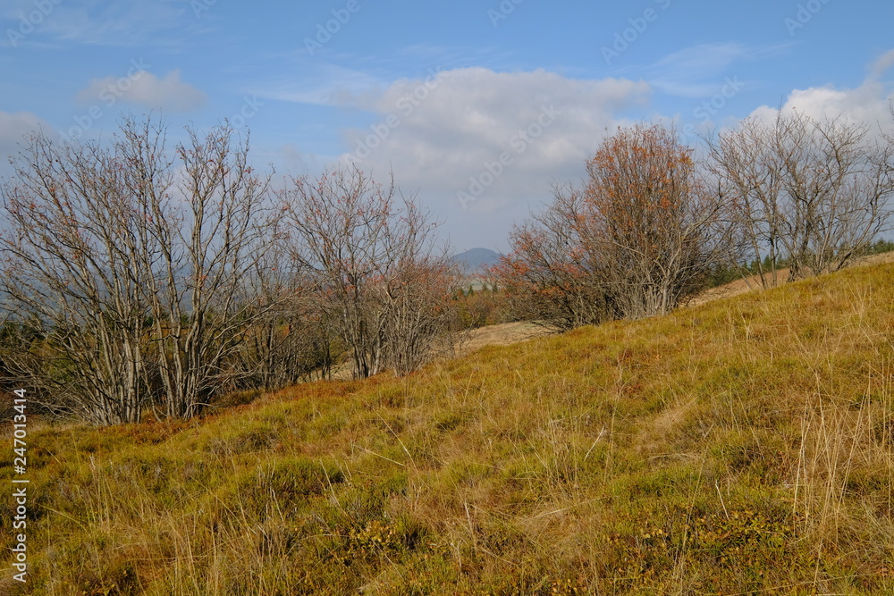 Wasserkuppe und Pferdskopf in der Rhön im Herbst, Biosphärenreservat Rhön, Hessen, Deutschland Wasserkuppe und Pferdskopf in der Rhön im Herbst, Biosphärenreservat Rhön, Hessen, Deutschland