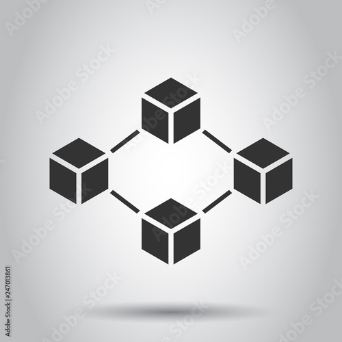 Blockchain technology vector icon in flat style. Cryptography cube block illustration. Blockchain algorithm concept.