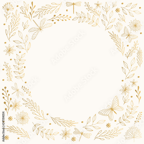 Golden hand drawn summer card for fresh design. Vector isolated illustration.