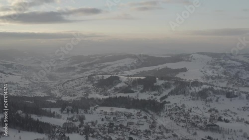 Winter scenery in Silesian Beskids mountains. View from above. DJI Mavic 2 Pro 4k dlog-m ungraded flat. photo