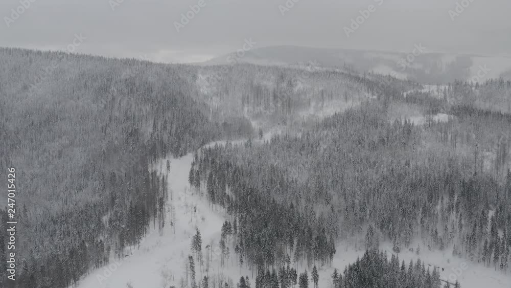 Winter scenery in Silesian Beskids mountains. View from above. DJI Mavic 2 Pro 4k dlog-m ungraded flat. Winter scenery in Silesian Beskids mountains. View from above. DJI Mavic 2 Pro 4k dlog-m ungraded flat.