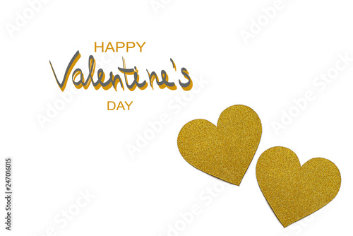 Love hearts on white background. Valentine's day card concept. Paper-cut gold hearts. Heart on Valentine's day background