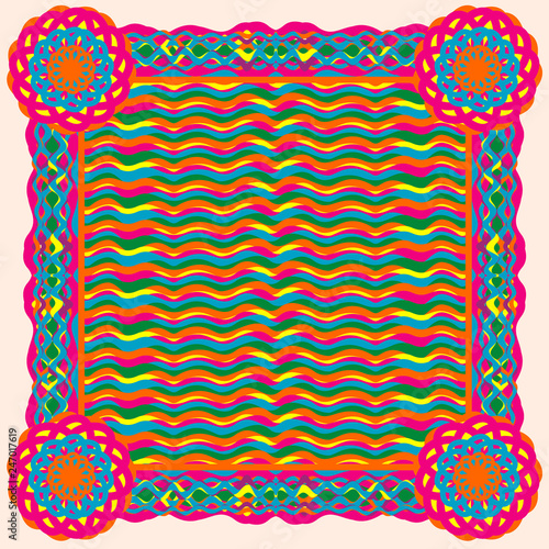 Square frame or background in ethnic style, painted with excessively bright colors