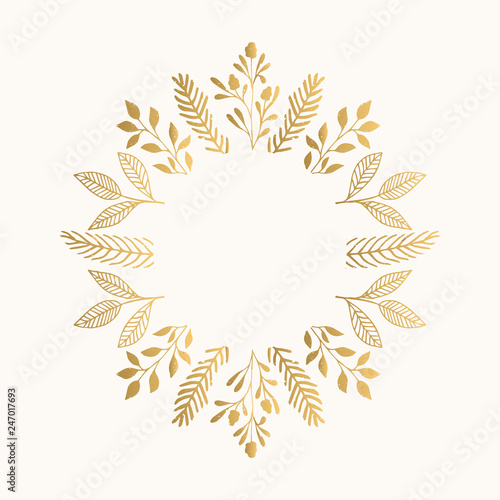 Summer gold frame with flowers and leaves. Vector isolated illustration.