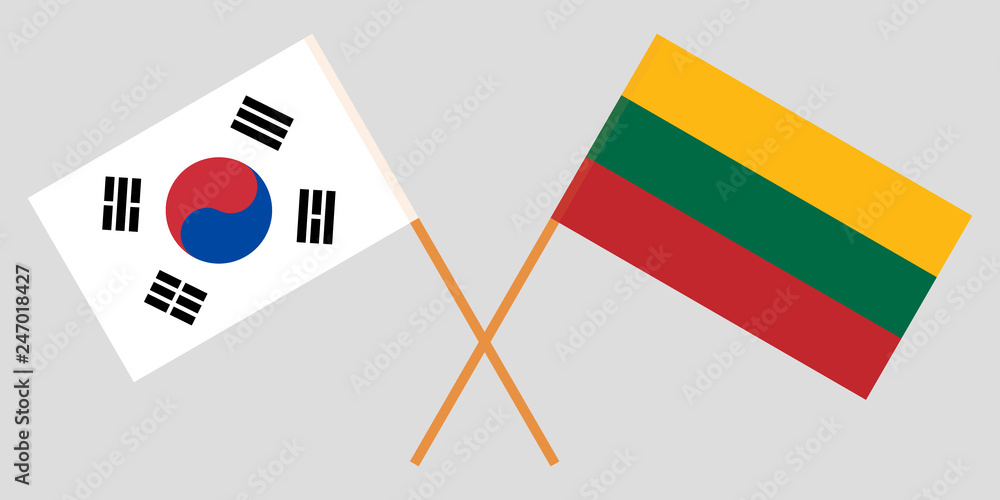 Lithuania and South Korea. The Lithuanian and Korean flags. Official colors. Correct proportion. Vector Lithuania and South Korea. The Lithuanian and Korean flags. Official colors. Correct proportion. Vector
