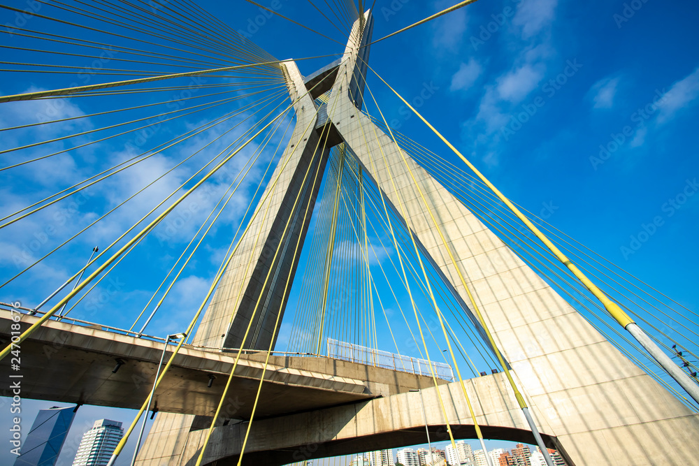 Obraz premium Modern architecture. Modern bridges. Cable-stayed bridge in the world, Sao Paulo Brazil, South America. 