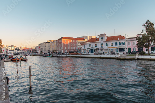 Canals of the city aveiro in colorful sunset Portugal
