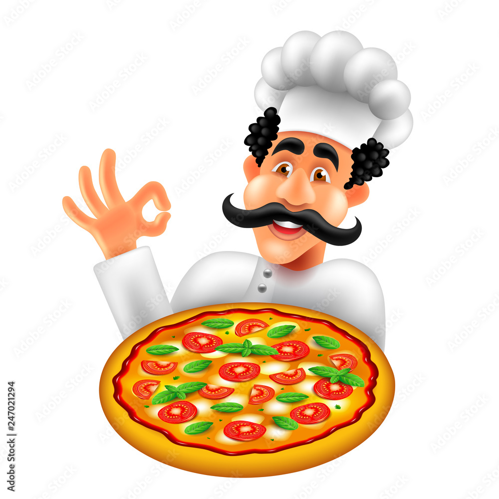 Cartoon italian pizza chef isolated vector illustration Cartoon italian pizza chef isolated vector illustration