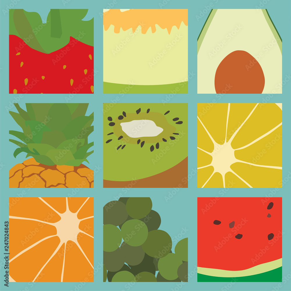 Fruit backgrounds vector ilustration set.