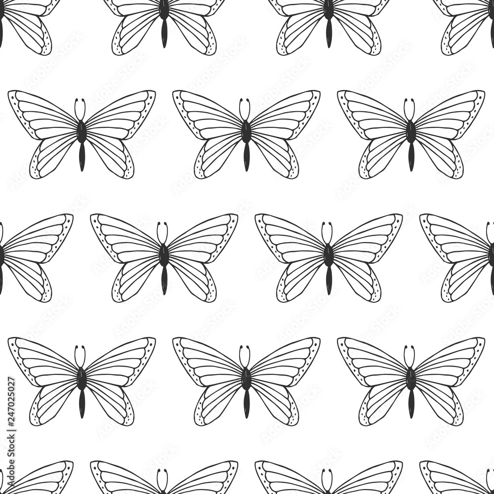Naklejka Seamless butterfly pattern. Summer Scandinavian design.
