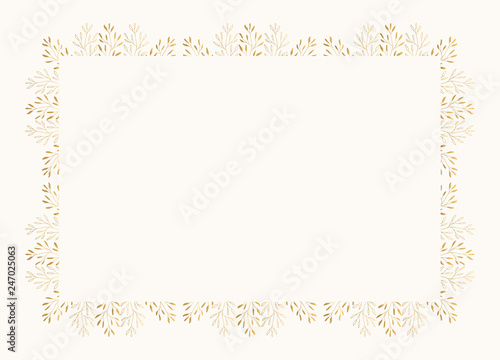 Elegant rectangular frame with herbs and leaves. Golden luxury wedding design. Vector isolated illustration.