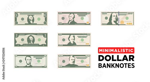 Dollar money minimalistic paper banknotes of USA - vector one size, business art illustration