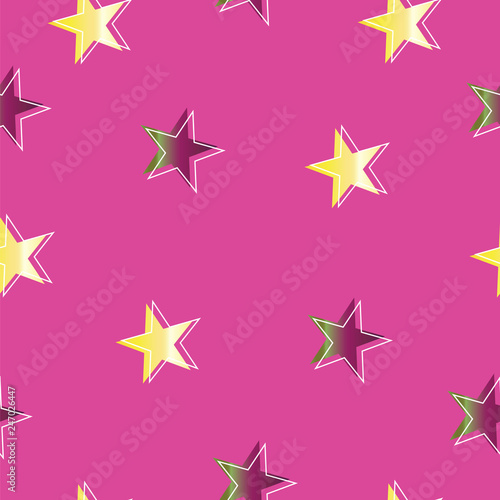 seamless pattern with yellow and purple stars on pink background - star pattern vector