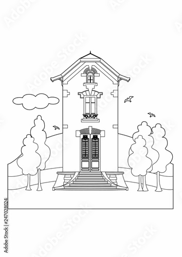 Drawing of a house with glass door