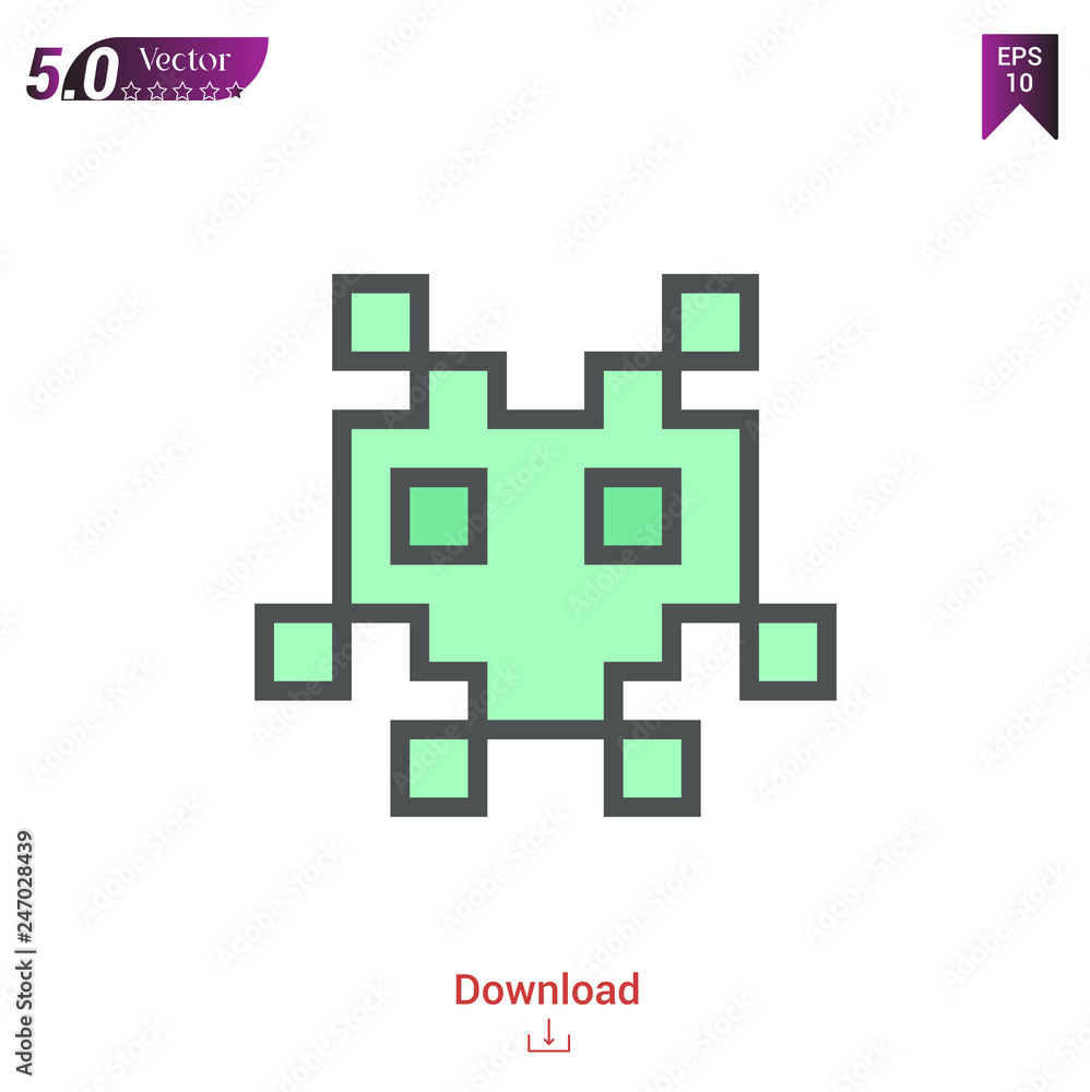 Outline alien_pixel icon isolated on white background. Line pictogram. Graphic design, mobile application, logo, user interface. Editable stroke. EPS10 format vector illustration