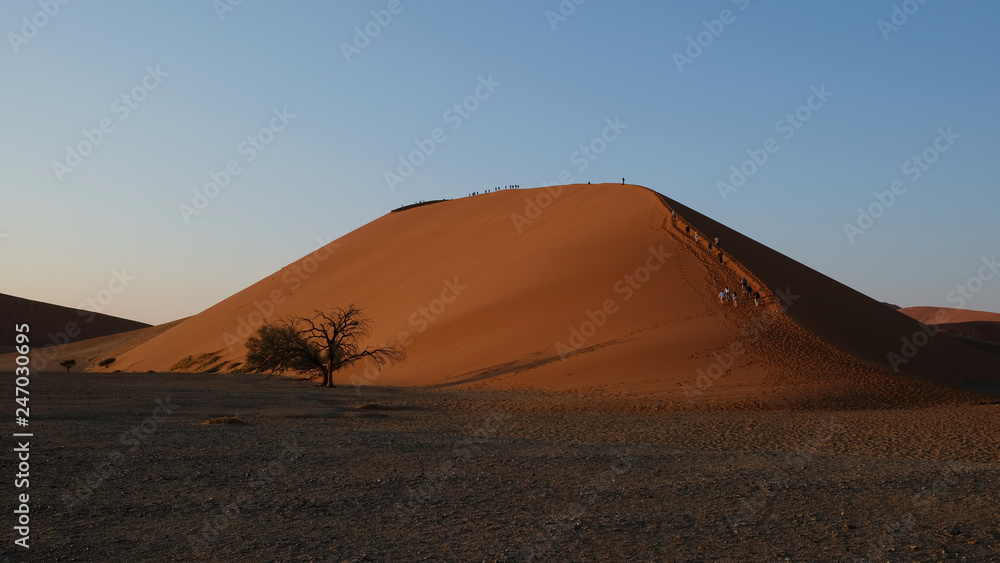 Düne 45 im Morgengrauen mit Touristen, Sossusvlei, Namibia
