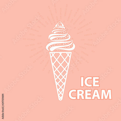 Ice cream cone icon isolated. Logo ice cream illustration. Modern sweet vanilla desert sign. Trendy vector chocolate cram symbol for web site design, button to mobile app.