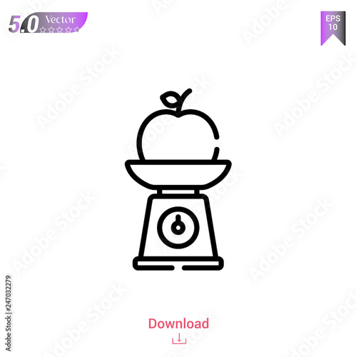 Outline scale icon isolated on white background. Line pictogram. Graphic design, mobile application, logo, user interface. Editable stroke. EPS10 format vector illustration