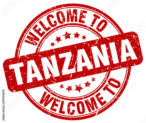 welcome to Tanzania red round vintage stamp