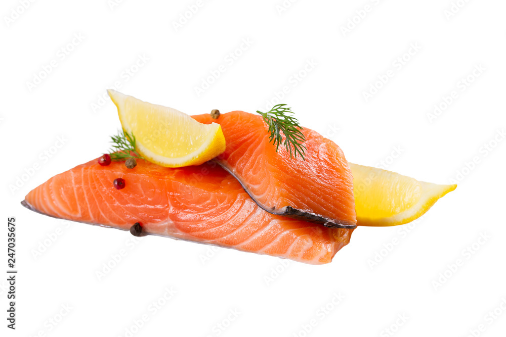 Fresh salmon fish isolated on white background without shadow - Image Fresh salmon fish isolated on white background without shadow - Image