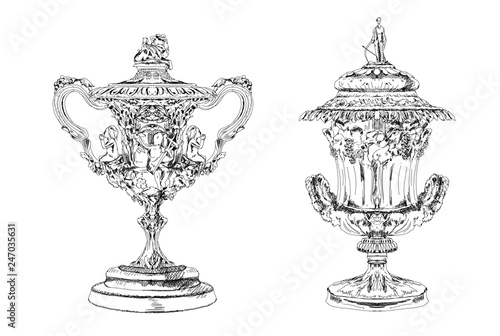 Detailed sketch of trophies. Sketch collection 