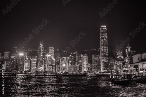Beautiful Hong Kong Skyline from the Tsim Sha Tsui Promenade during the night