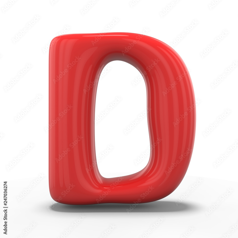 Letter D made of inflatable balloon isolated on white background. 3D Letter D made of inflatable balloon isolated on white background. 3D