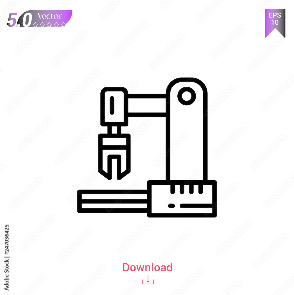 Outline industrial-robot icon isolated on white background. Line pictogram. Graphic design, mobile application, logo, user interface. Editable stroke. EPS10 format vector illustration Outline industrial-robot icon isolated on white background. Line pictogram. Graphic design, mobile application, logo, user interface. Editable stroke. EPS10 format vector illustration