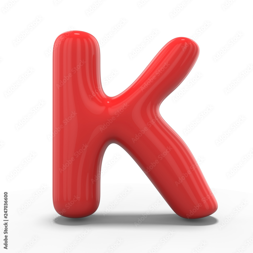 Letter K made of inflatable balloon isolated on white background. 3D Letter K made of inflatable balloon isolated on white background. 3D