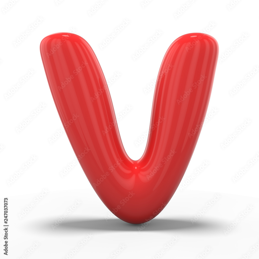 Letter V made of inflatable balloon isolated on white background. 3D Letter V made of inflatable balloon isolated on white background. 3D