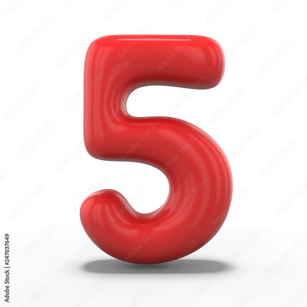 Number five made of inflatable balloon isolated on white background. 3D Number five made of inflatable balloon isolated on white background. 3D
