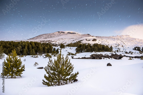 Wallpaper Mural Beautiful night landscape in Sicily, Volcano Etna and snow during an eruption Torontodigital.ca