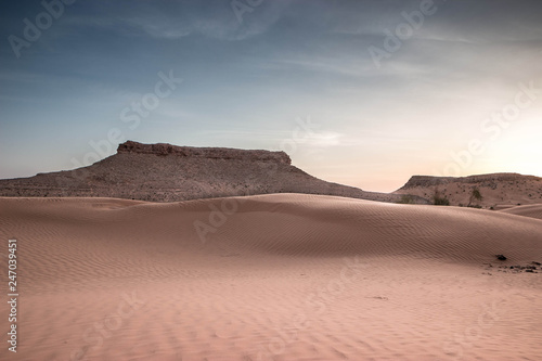 Sunrise in the desert  Sahara of Tunisia  beautiful sandy dunes