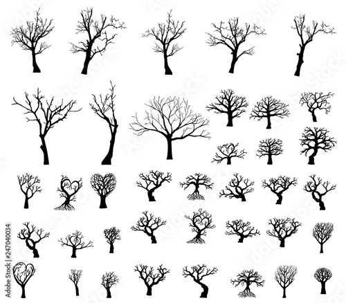 Large collection of silhouettes of trees. 38 silhouette of trees.