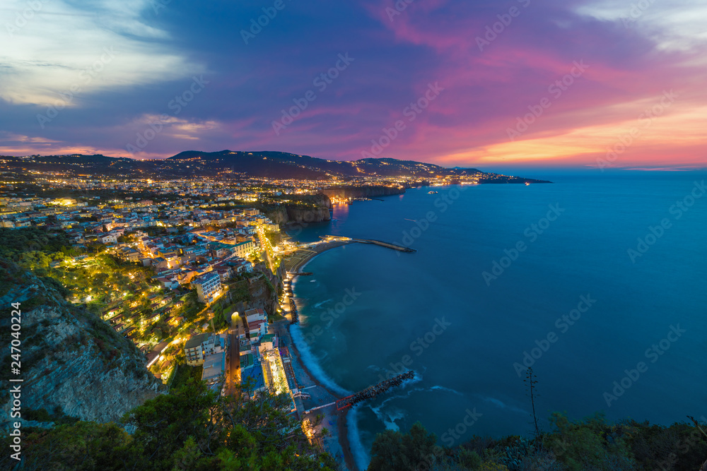 Sunset view of Sorrento, Italy.