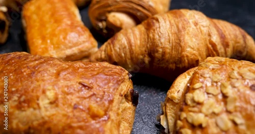 A selection of golden crust pastry. Revealing a mix of sweet pastry placed close to each other.
