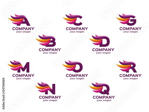 The letter logo. There are 10 letters in the set (A, B, C, D, G, M, N, O, Q, R). Vector format, available for editing.