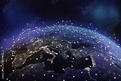 Fototapeta Naklejka Na Ścianę i Meble -  European communication network. 3D rendering - Elements of this image furnished by NASA