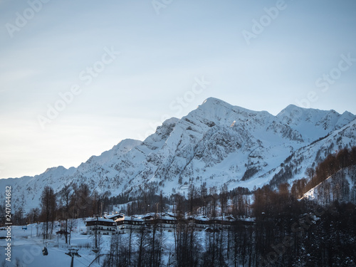 View of the snow mountains Rosa Khutor