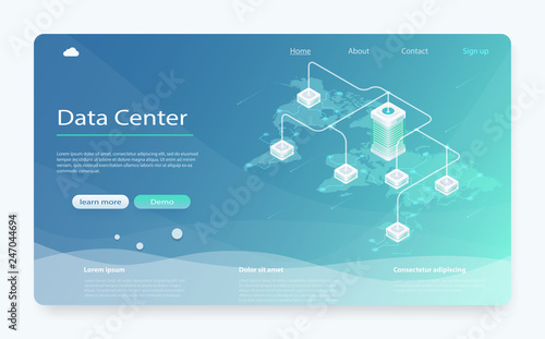 Big modern data center, server room, cloud data storage files service