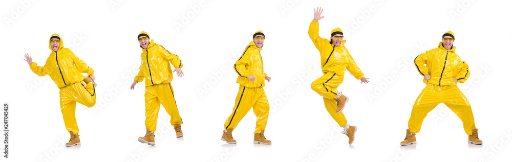 Modern dancer in yellow dress isolated on white Modern dancer in yellow dress isolated on white