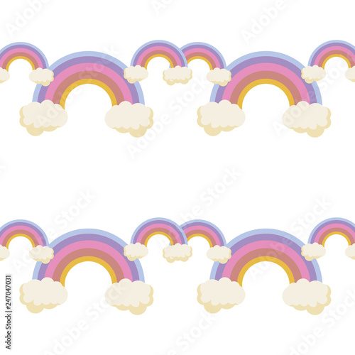 Cute rainbow pattern. Rainbow escaping from two clouds