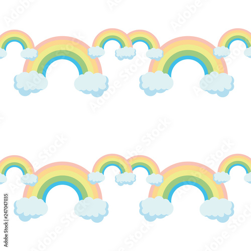 Cute rainbow pattern. Rainbow escaping from two clouds