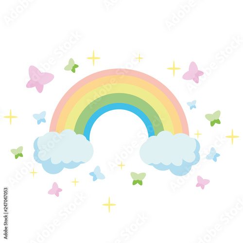 Fairy rainbow. Rainbow escaping from two clouds