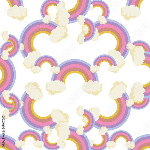 Cute rainbow pattern. Rainbow escaping from two clouds