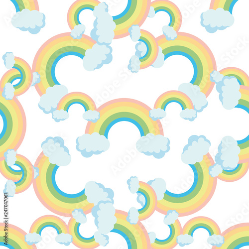 Cute rainbow pattern. Rainbow escaping from two clouds