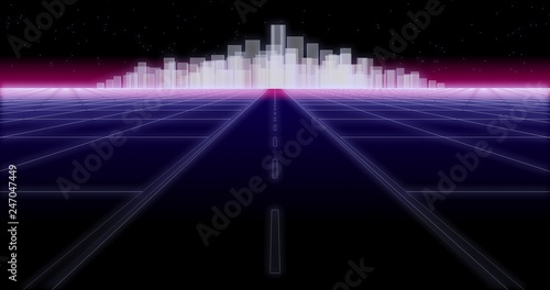 Fotografie night city road 80 Retro Background 3d render
