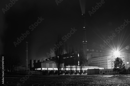 Coal fired power station in night near czech villag e of Prunerov photo